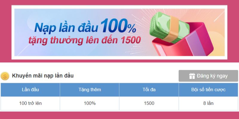 Khách hàng có cơ hội nhận 1500 điểm thưởng khi nạp lần đầu tại Kubet